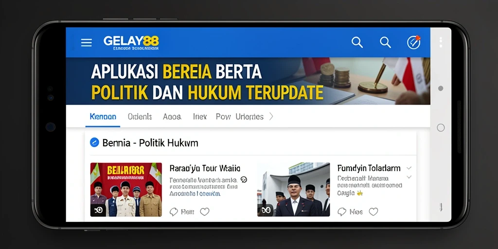 Tampilan antarmuka utama GELAY88 yang menampilkan berita politik dan hukum.