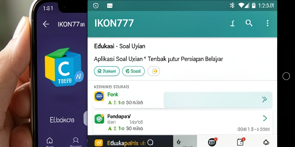 Tampilan antarmuka aplikasi Soal Ujian IKON777 yang menarik dan interaktif.