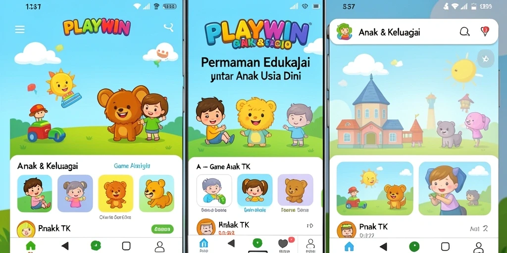Tampilan antarmuka PLAYWIN yang ceria dan ramah anak.