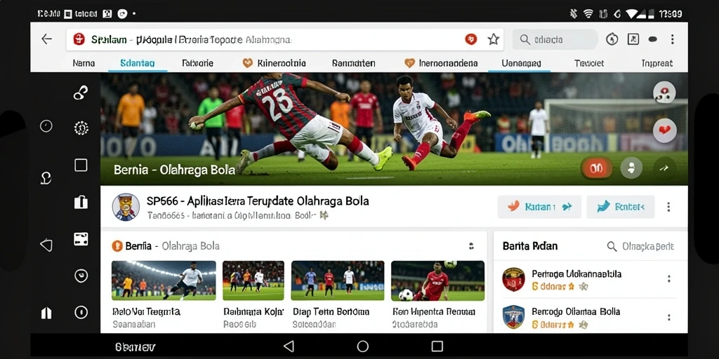 Antarmuka SP666 yang menampilkan berita dan analisis Olahraga Bola.