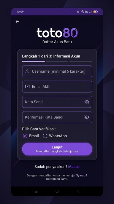 Tampilan halaman daftar toto80
